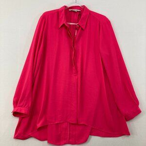 New Insight size XL Bright Pink Soft‎ Flowy Long Sleeve Popover Blouse Office